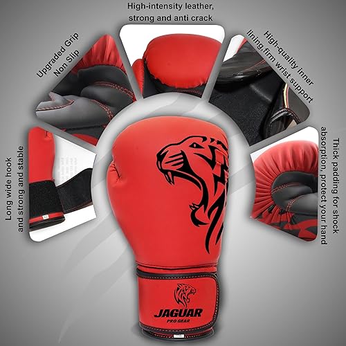 Miniatura 5 de Jaguar PRO Series - Guantes de boxeo para boxeo MMA Muay Thai Bag Workout - Entrenamiento y competencia Rojo -,Negro
