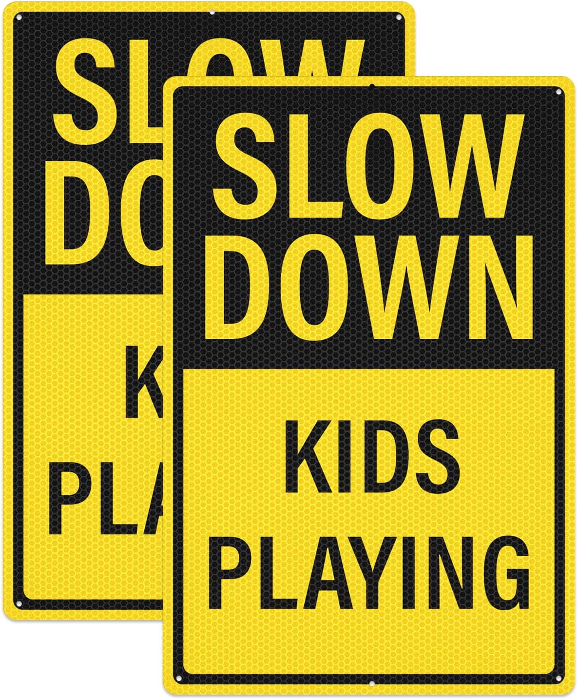 18" × 12" Slow Down Kids Playing Sign Reflective Aluminum 2 Pack Rust Free Metal Pre-Drilled Children at Play Safety Signs for Street Yard Garage Outdoor