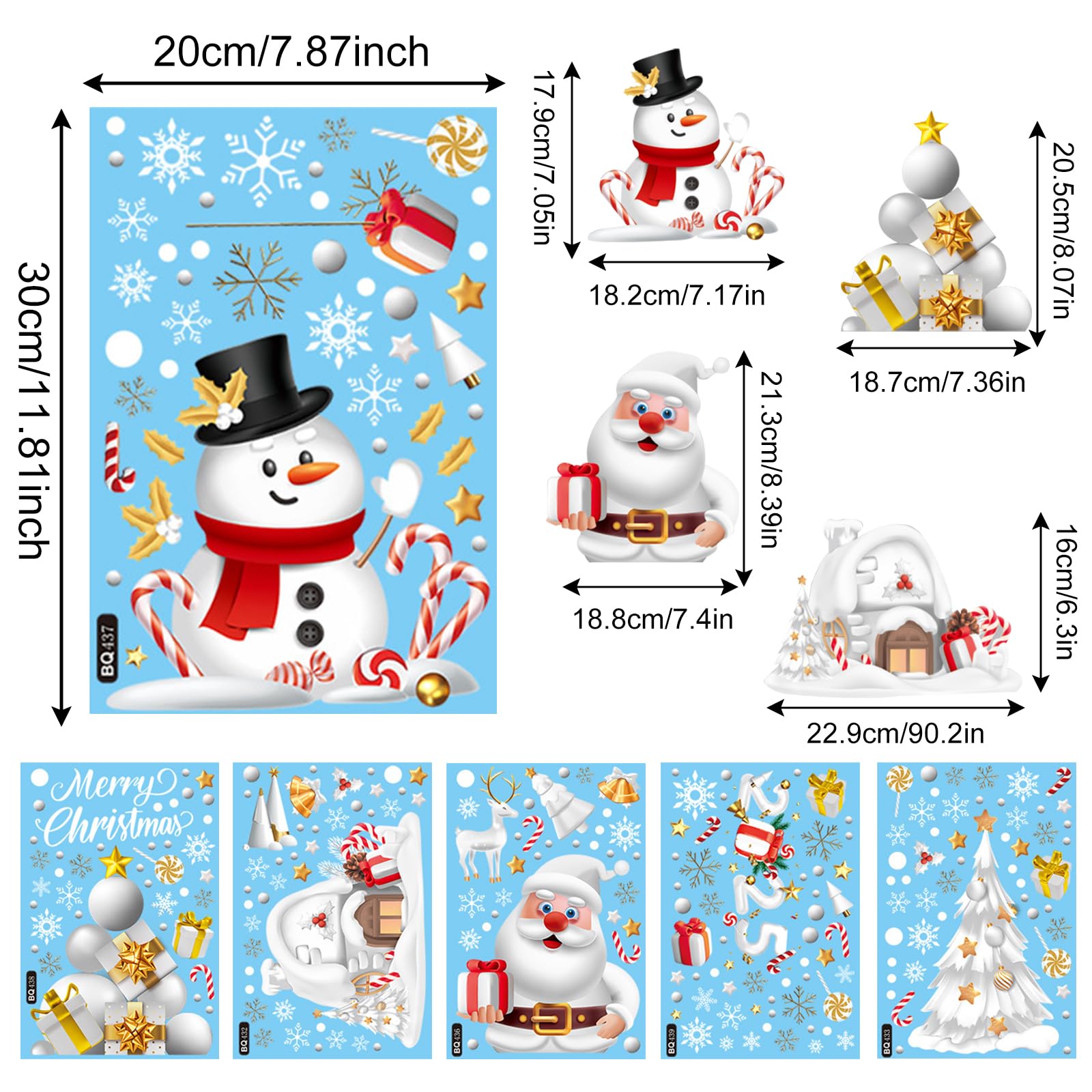 FOSDICK 6 Sheets Reusable Christmas Window Cling Decals - White Santa Xmas Window Stickers for Decorations - Image 2