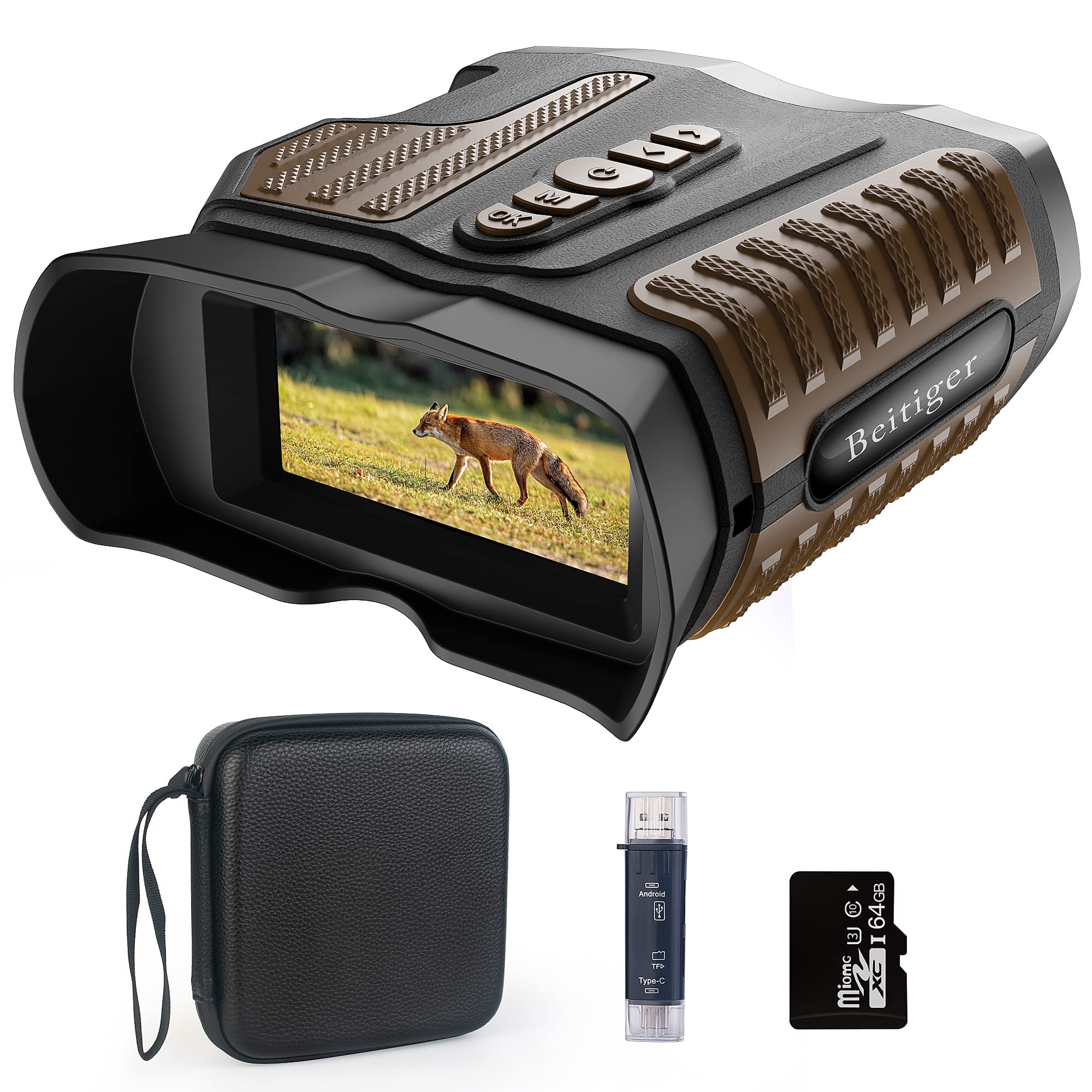 Night Vision Binoculars Night Vision Goggles Rechargeable Digital Infrared Night Vision for Adults and Kids Hunting Wildlife Watching,1000ft/304m,10x Optical Zoom,64 GB Memory Card