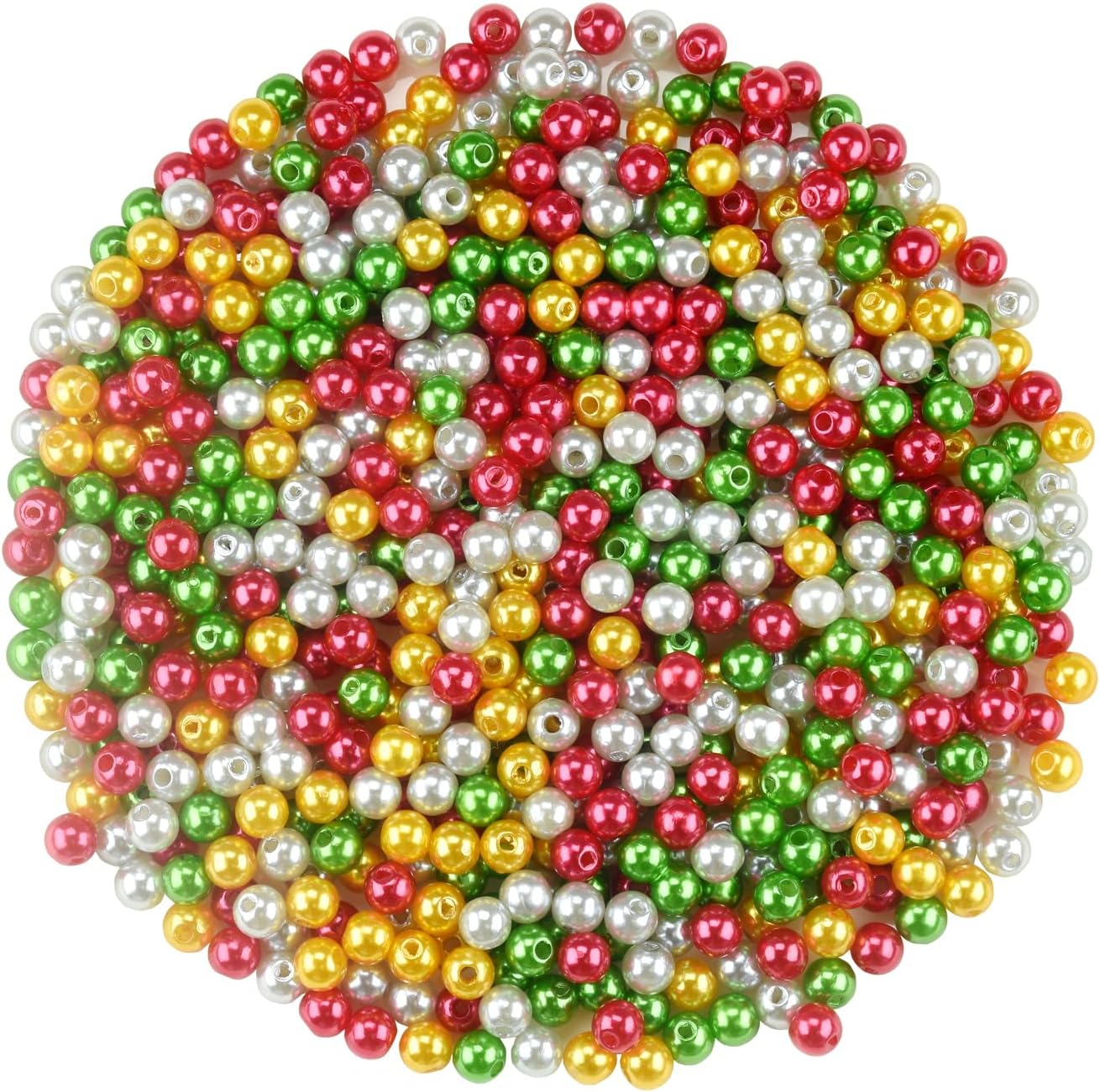 1500Pcs Christmas Pearl Beads 6mm, Red Green Gold and Silver Pearl Bead Xmas Holiday Party Decoration Necklace Earrings Beads DIY Ornament Kit (Christmas Red Green Gold Silver)