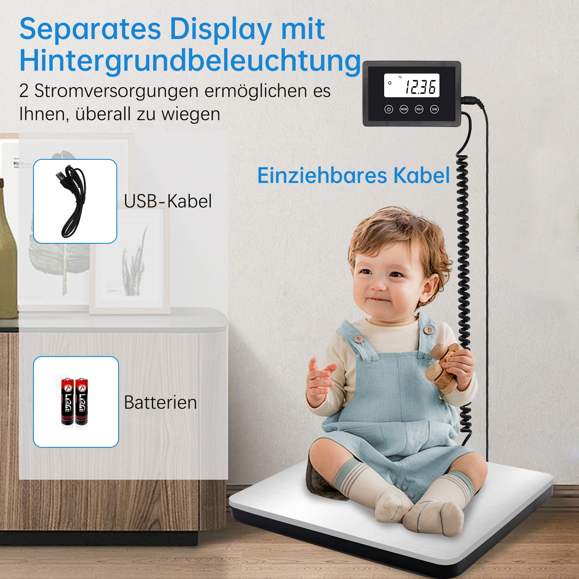 UNIWEIGH Paketwaage 200kg Plattformwaage 10g Genauigkeit Postwaage mit Hold & Tara LCD Display