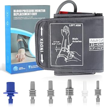 9"-17" Blood Pressure Cuff Arm, Wide-Range Standard/Medium to Large Replacement Cuff Fits M&L Size Arms, 6 Sizes of Connectors Compatible with Omron and Other Brand BP Machines BP Cuff Included Only