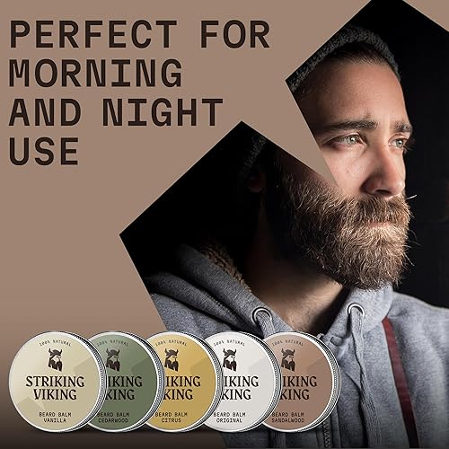 Miniatura 4 de Striking Viking Bálsamo para barba (2 onzas) Set de jabón de sándalo y barba y acondicionador para barba (10 onzas) aroma a sándalo