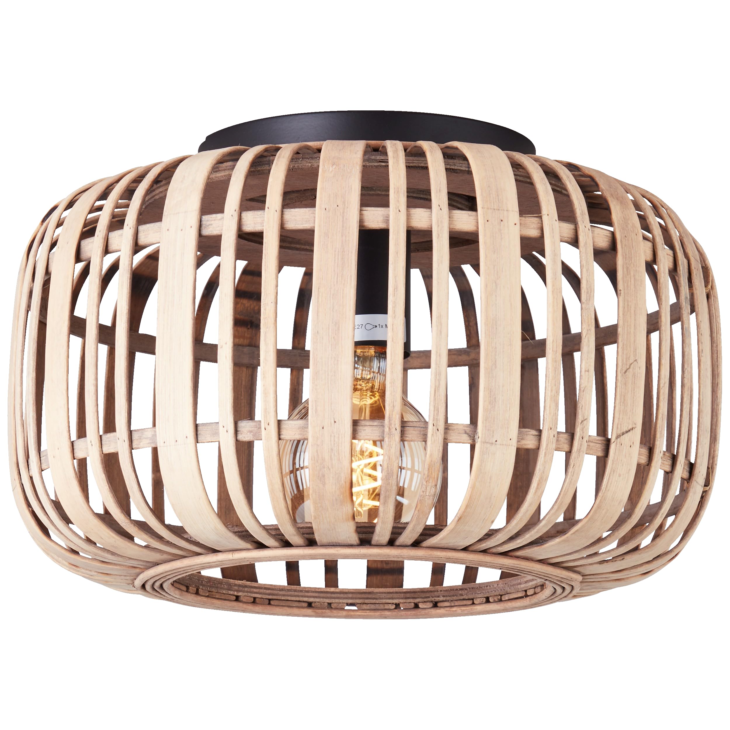 Lightbox Bambus Deckenlampe rund Ø 32 cm, Boho-Stil, E27 Lampe | Natürliche Deckenleuchte fürs Wohnzimmer, Schlafzimmer und den Flur, dekorative Leuchte aus Naturmaterial