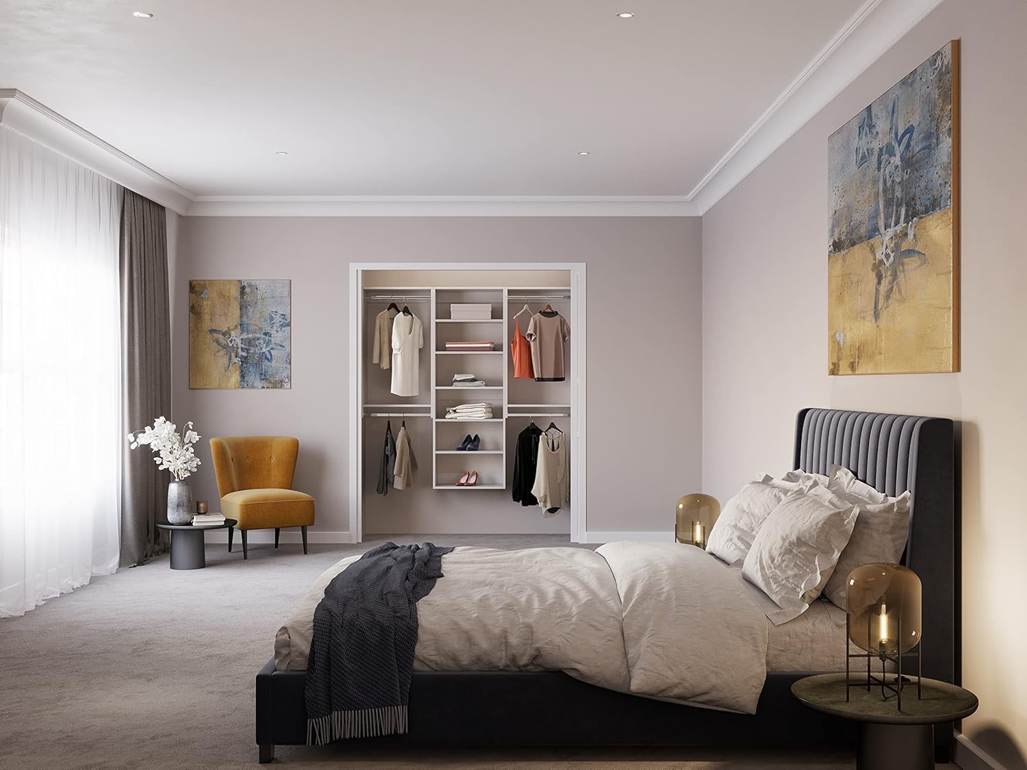 Modular Closets Vista Collection Closet Organizer System - 3 Piece Wall Mounted Kit with Hanging Rods & Shelves, White, Fits Closets 81” or wider