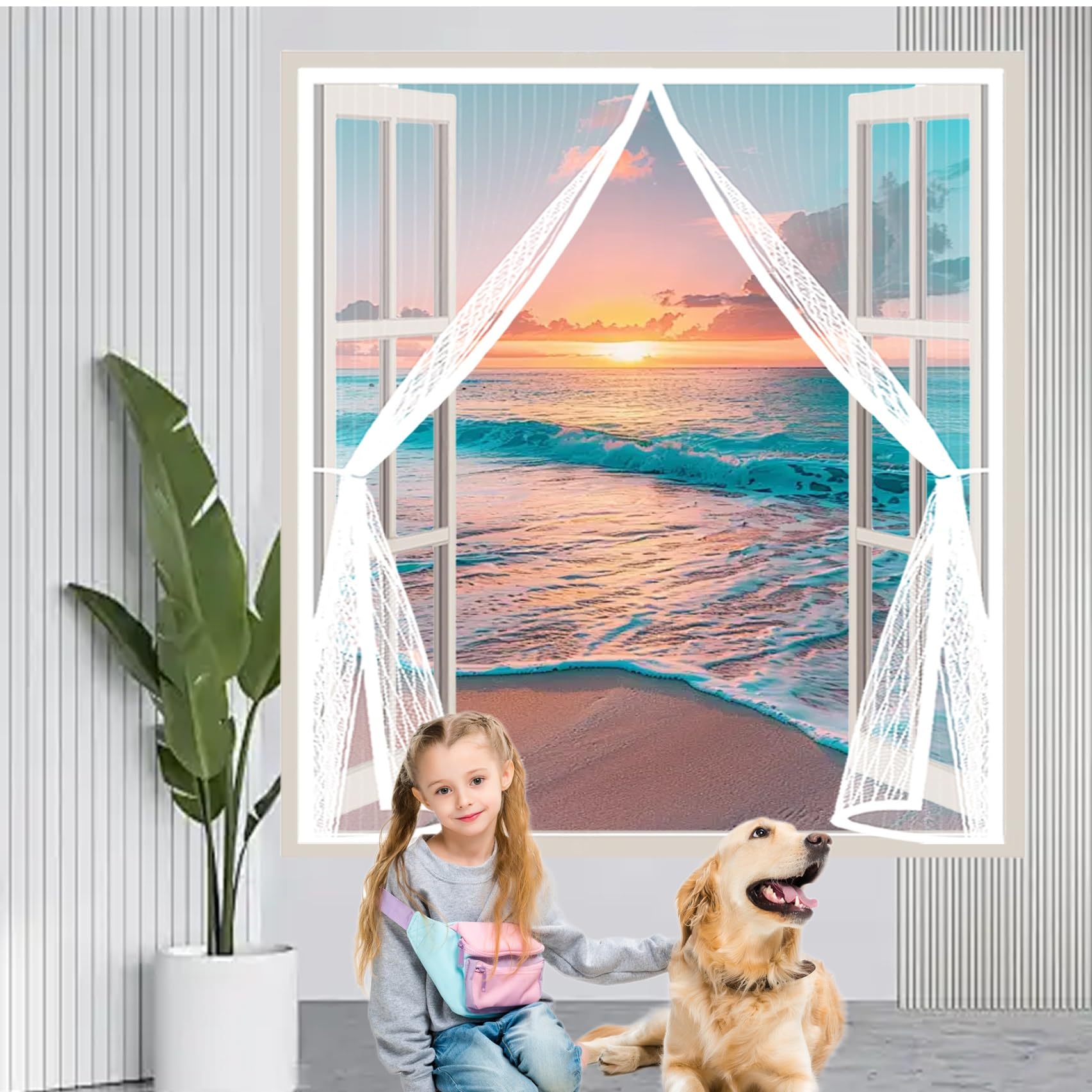 Rideau moustiquaire magnétique 80x84 cm blanc pour porte de balcon