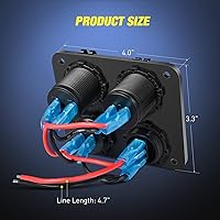 Vista 5 de Nilight Panel de enchufe de cargador de encendido y apagado 4 en 1, cargador USB dual, toma de corriente, voltímetro LED, encendedor de cigarrillos