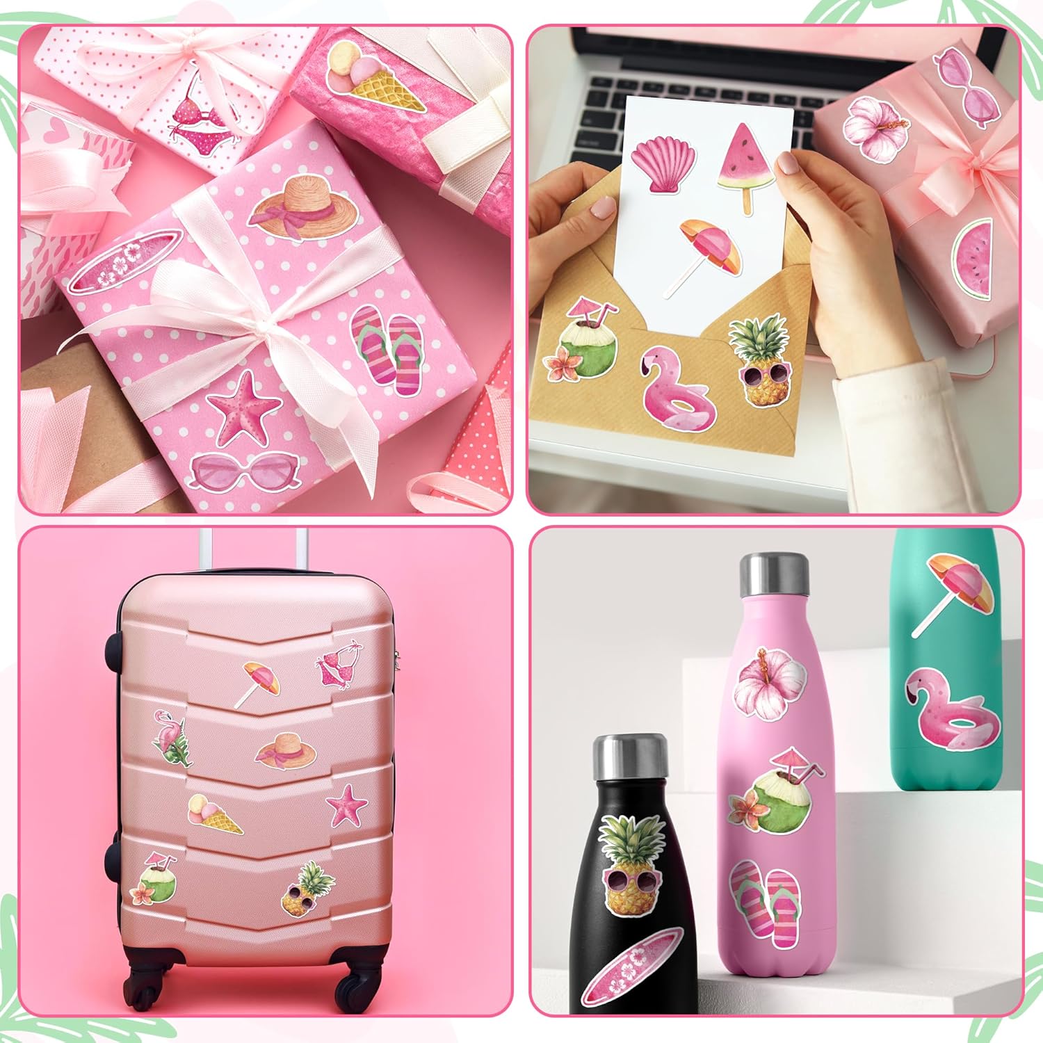 A1diee Summer Pink Flamingo Sticker - 1000Pcs Watermelon Ice-Cream Flamingo Pineapple Motivational Self-Adhesive Decals Gifts for Kids Reward Party Favor Decor Bottles Halloween Christmas Spring