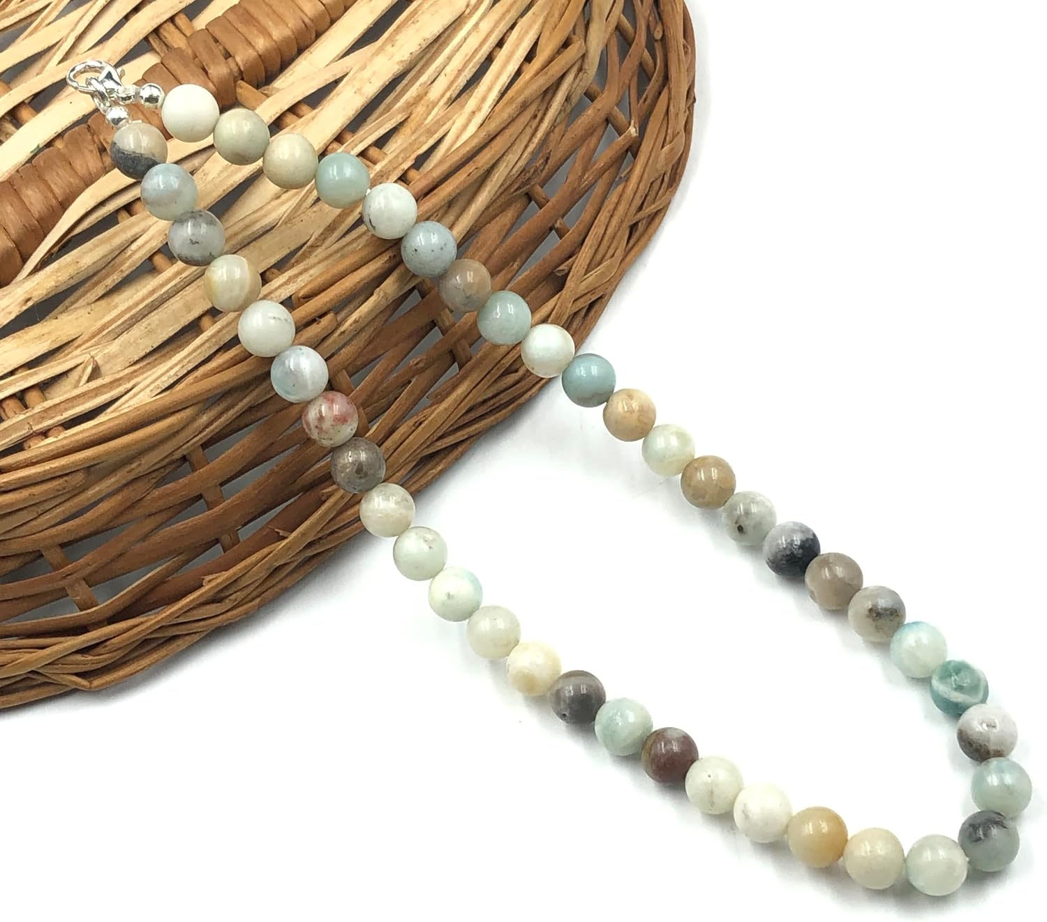 Natural Multi Amazonite 8mm Round Gemstone Beaded Necklace Handcrafted Stretchable Strand with Healing and Versatile Jewelry for Women & Girls Birthday Valentine's Day Anniversary Gift