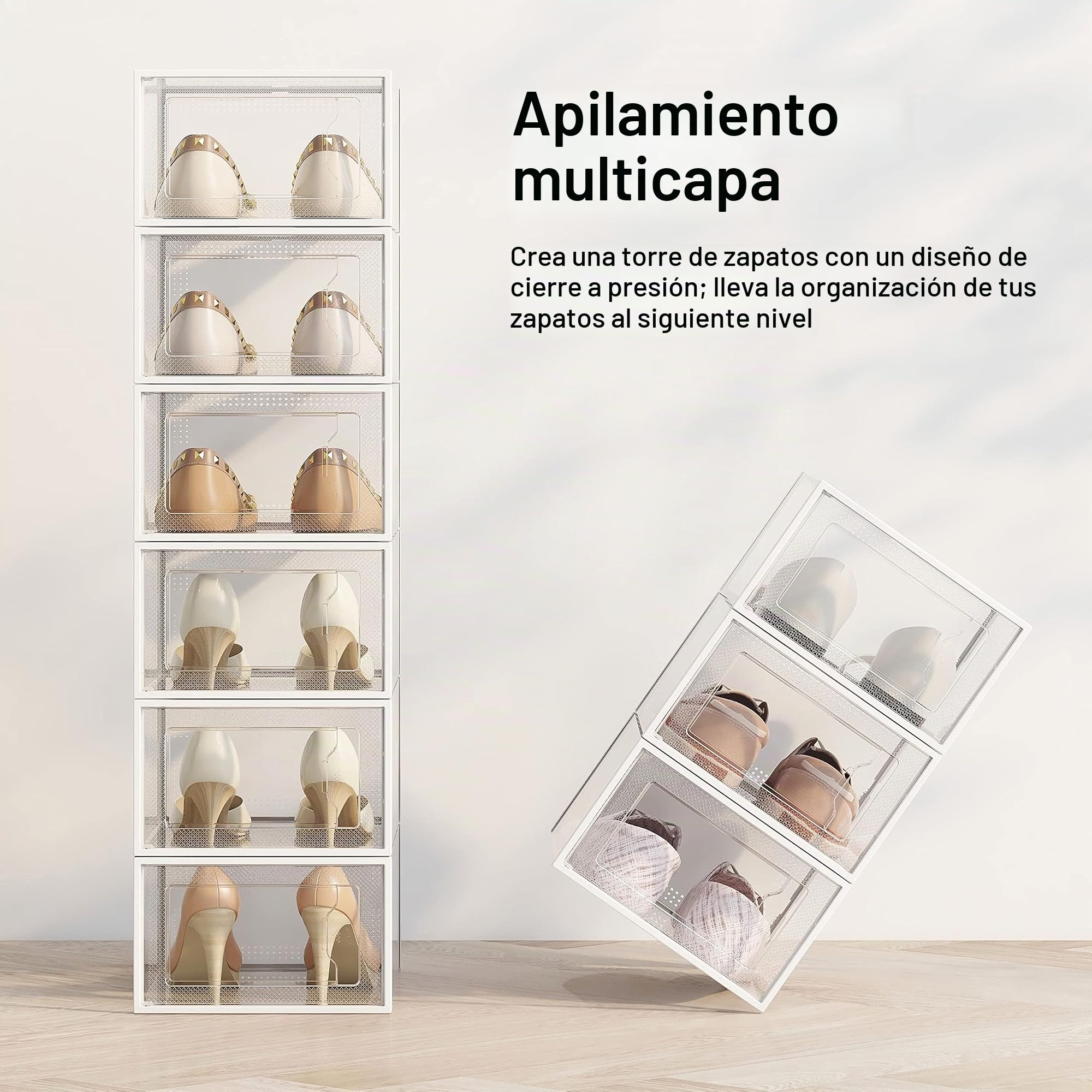 SEE SPRING Cajas para Zapatos Transparentes Apilables XX-Large Set de 12 Organizador Zapatos para Armario Cajas Almacenaje Plastico Zapatos, hasta Talla 46