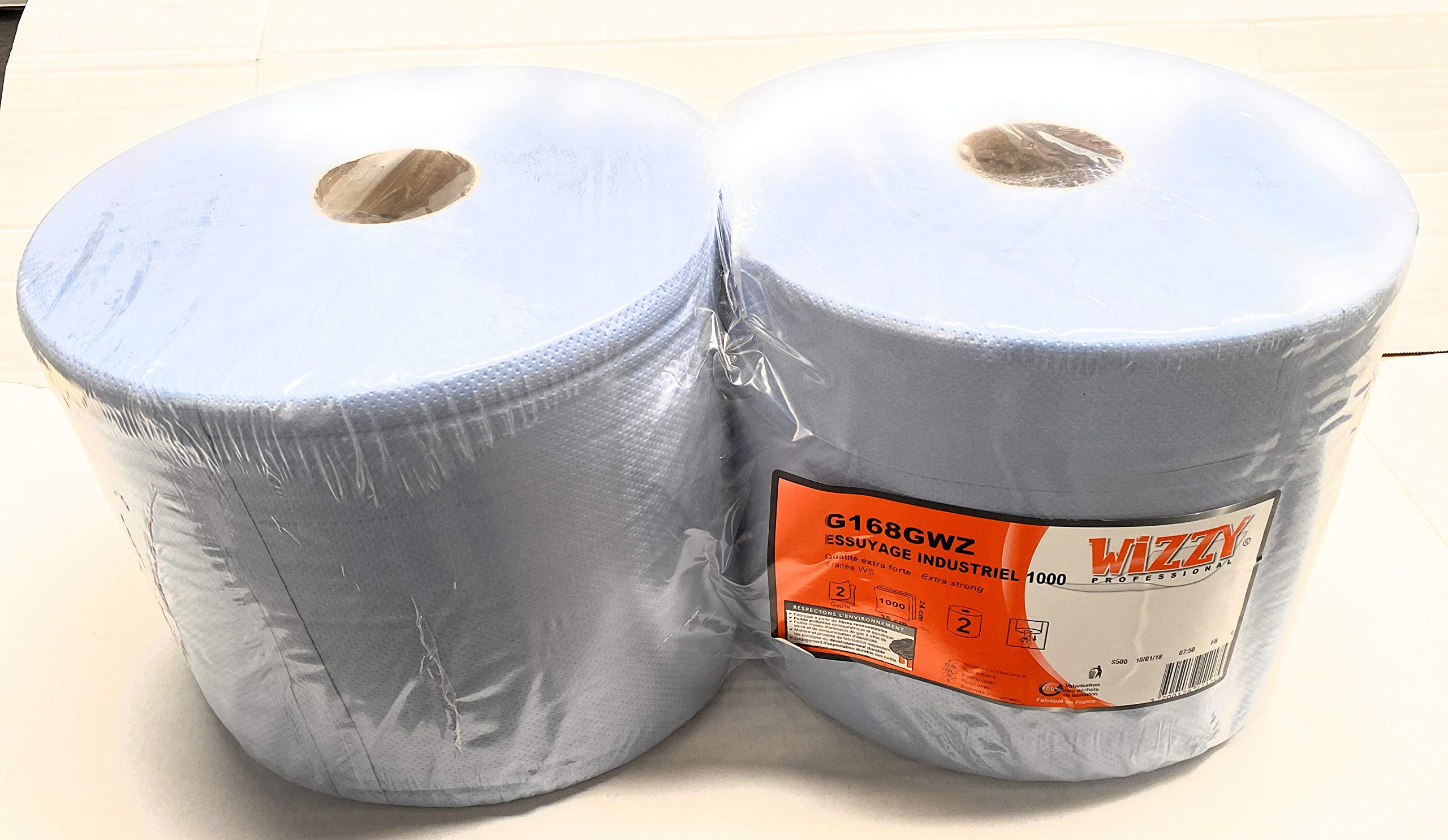 WIZZY DSTOCK60-2 X BOBINE OUATE BLEU GAUFRÉE 1000 formats 24 x 35cm ESSUYAGE INDUSTRIEL 6,3kg le lot