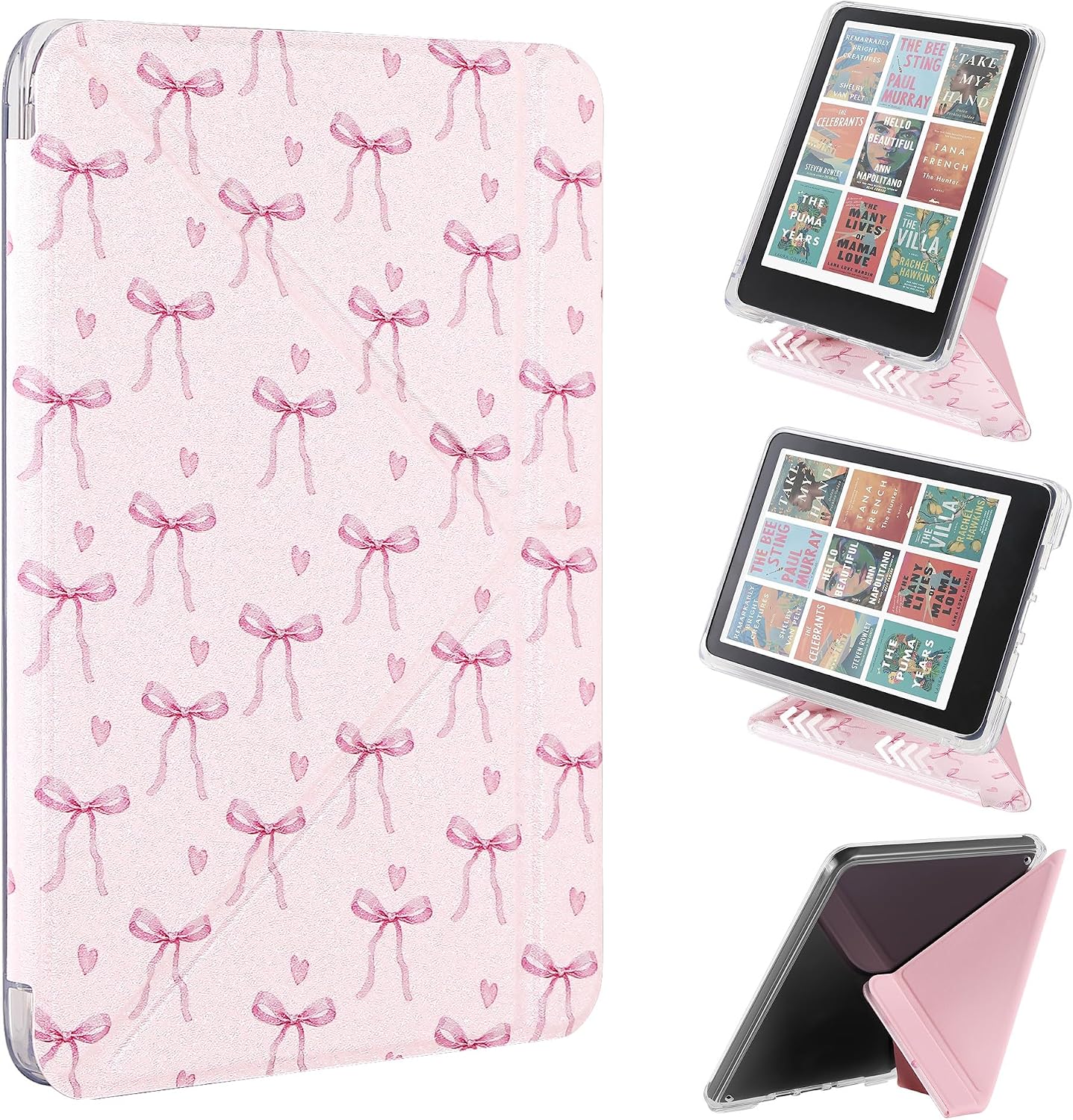 Detachable 2-in-1 Stand Case for 7'' Kindle Paperwhite 12th Gen 2024 and Kindle Colorsoft Signature Edition, Slide to Separate, Slim PU Leather Case with Auto Wake/Sleep, Pink Bow Tie