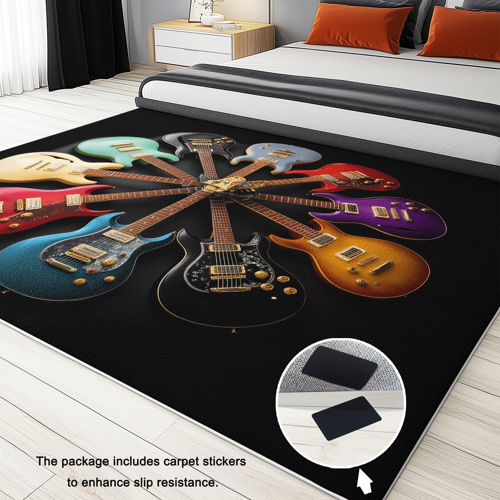 Tapis Poils Courts 120 x 170 cm, Musique Surréaliste Numérique GuitareTapis de Salon Doux Idéal Antidérapant et Lavable en Machine, Noir Antifouling Moquette pour Les Chambre et Les Couloirs