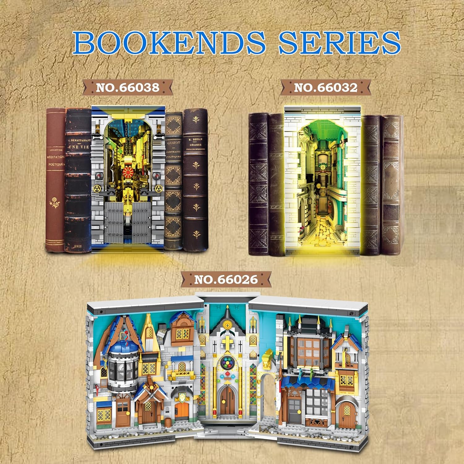 Reobrix Medieval Architecture Book Nook Building Set with Lights, European Century Street View Bookshelf Insert Decor, Bookshelf Diorama Building Blocks Kit, DIY Miniature House Model Kit