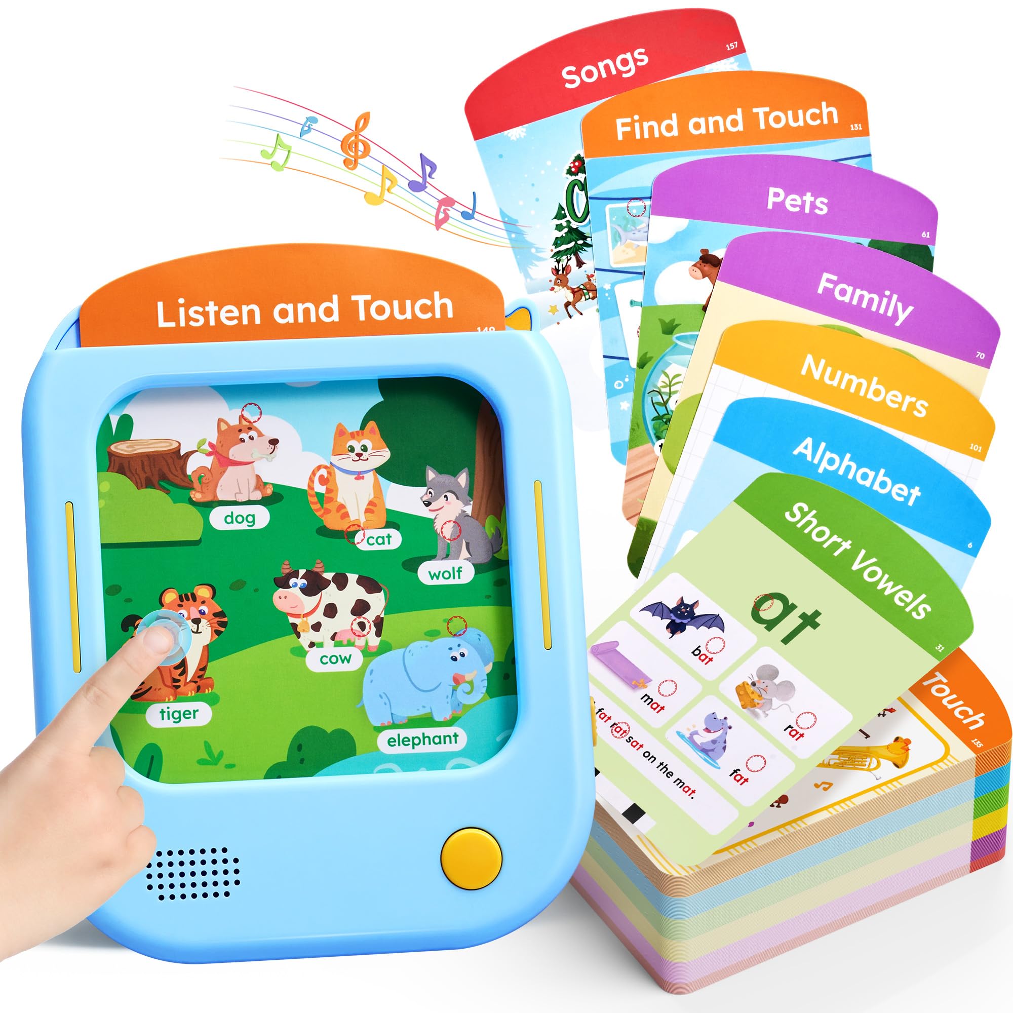 JoyCat Kids Learning Tablet - 156 Pages Tap-to-Read Flash Cards with 20 Listen & Find Games, Montessori Toy for Alphabet, Phonics, Words, Simple Math, Colors, Shapes & Songs - Gifts for Ages 2-6