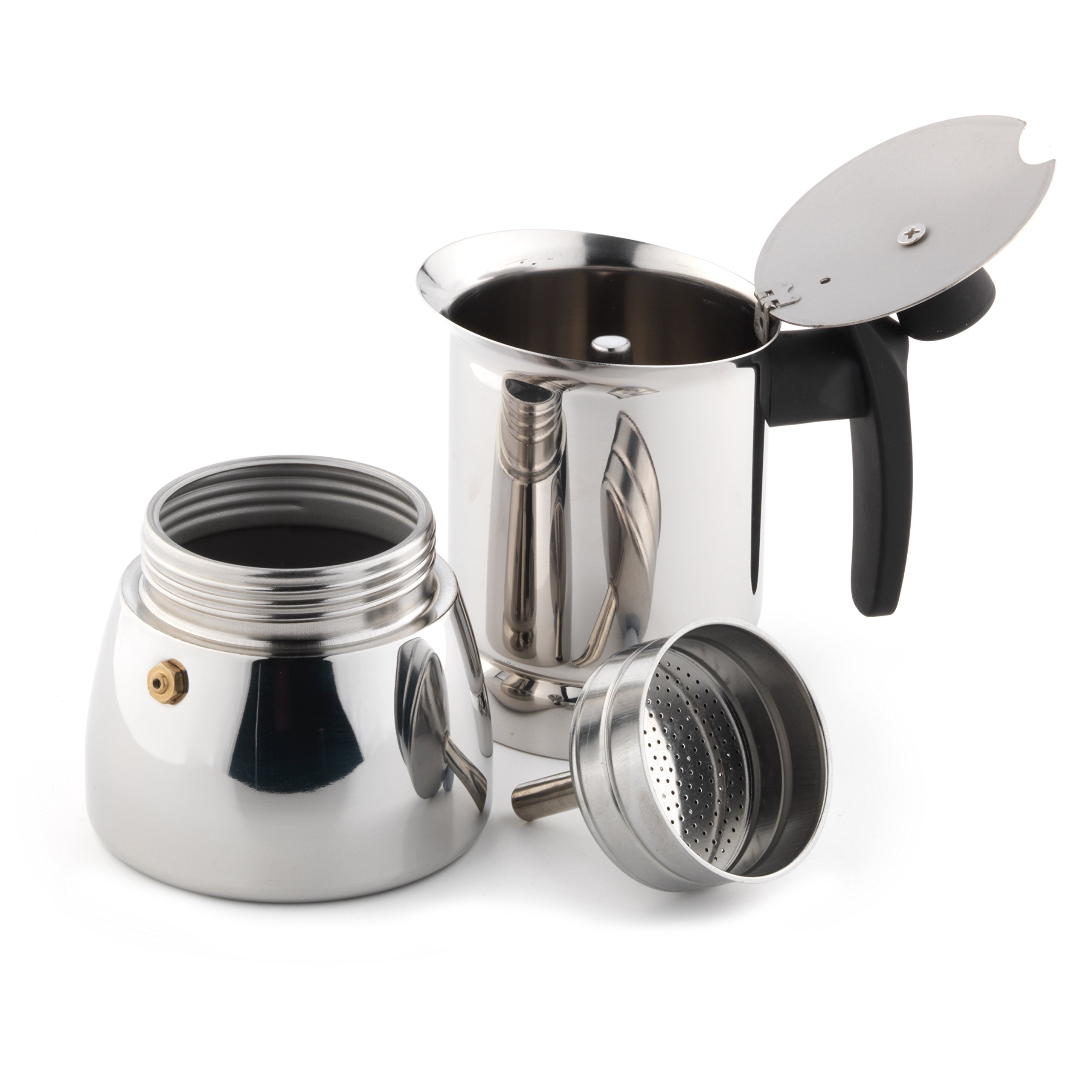 Cafe Ole de Grunwerg - cafetera Espresso Estilo Italiano de Acero Inoxidable. 9 Tazas., Acero Inoxidable, Plateado, 4 Cup