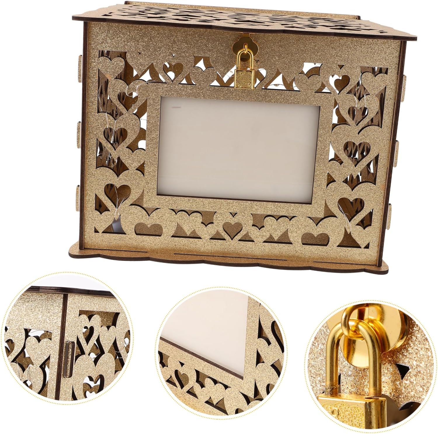 Garneck Wooden Wedding Card Box Elegant Design for Reception Hollow Money Box for Weddings and Parties Rustic Keepsake Storage for Cards and Notes