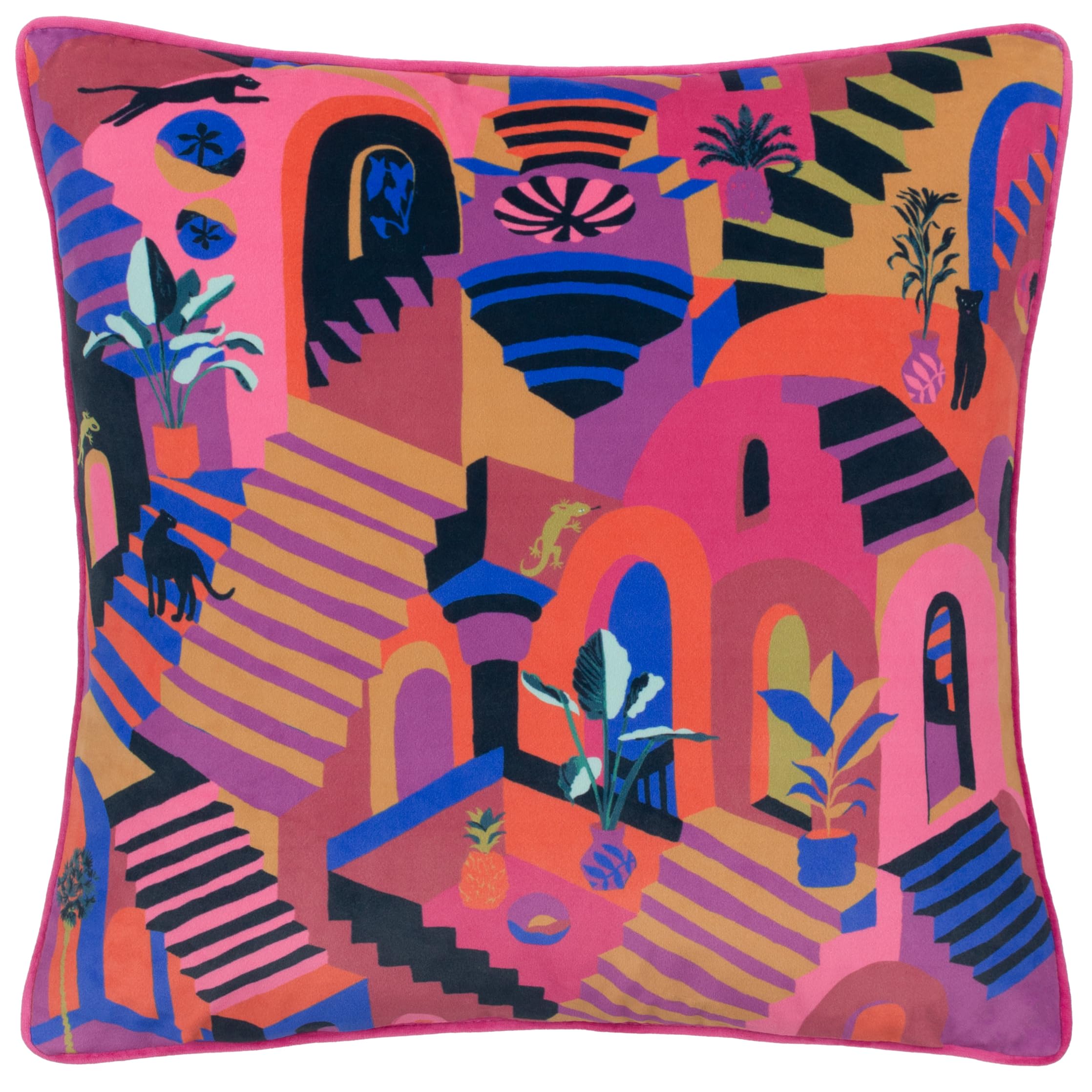Furn Unisex Multicolor Eivissa Embroidered Velvet Cushion | Size: 43Cm X 43Cm