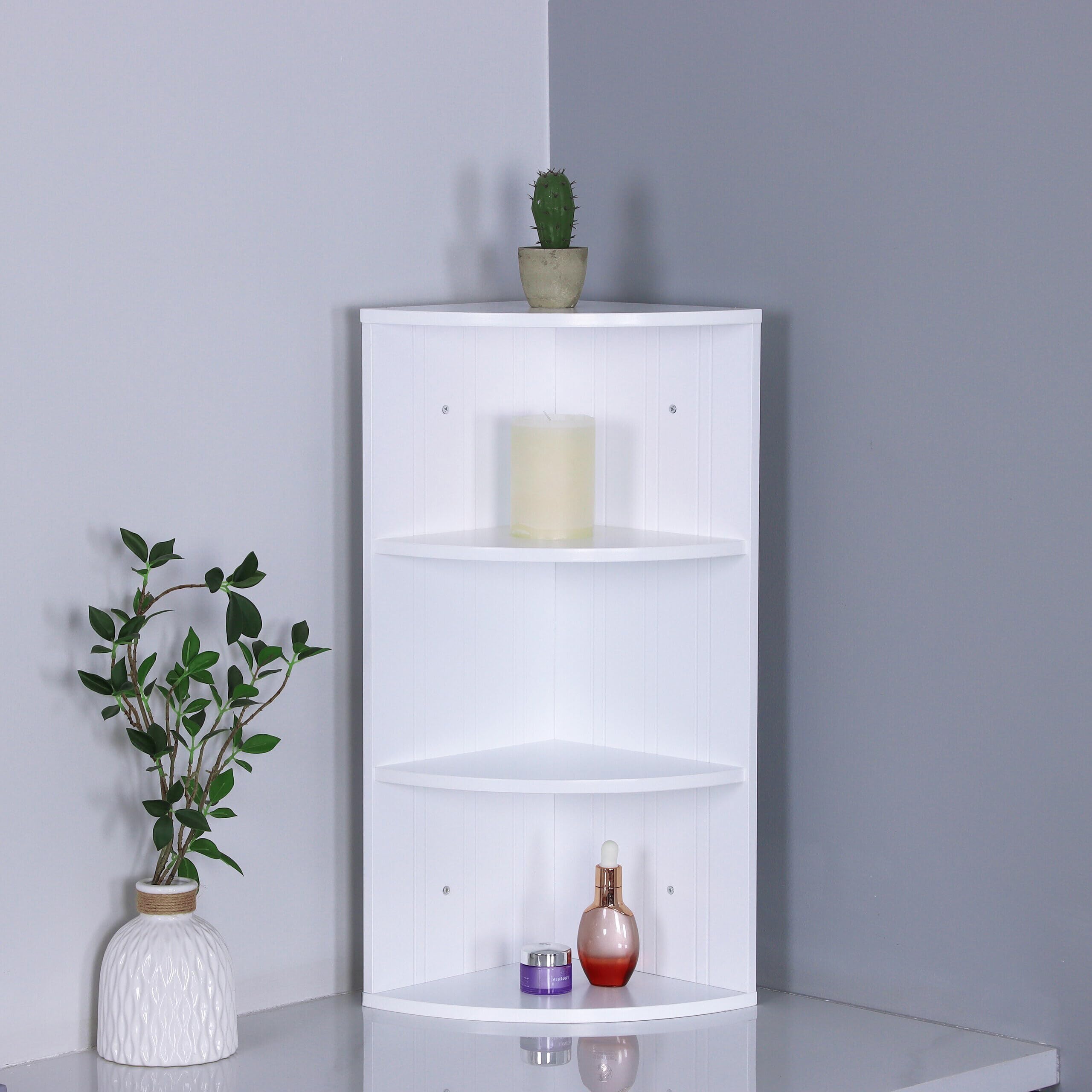 Relaxdays półka narożna, 3 półki, półka łazienkowa, ścienna lub wolnostojąca, oszczędność miejsca, HWD: 62x35x25 cm, MDF, biały
