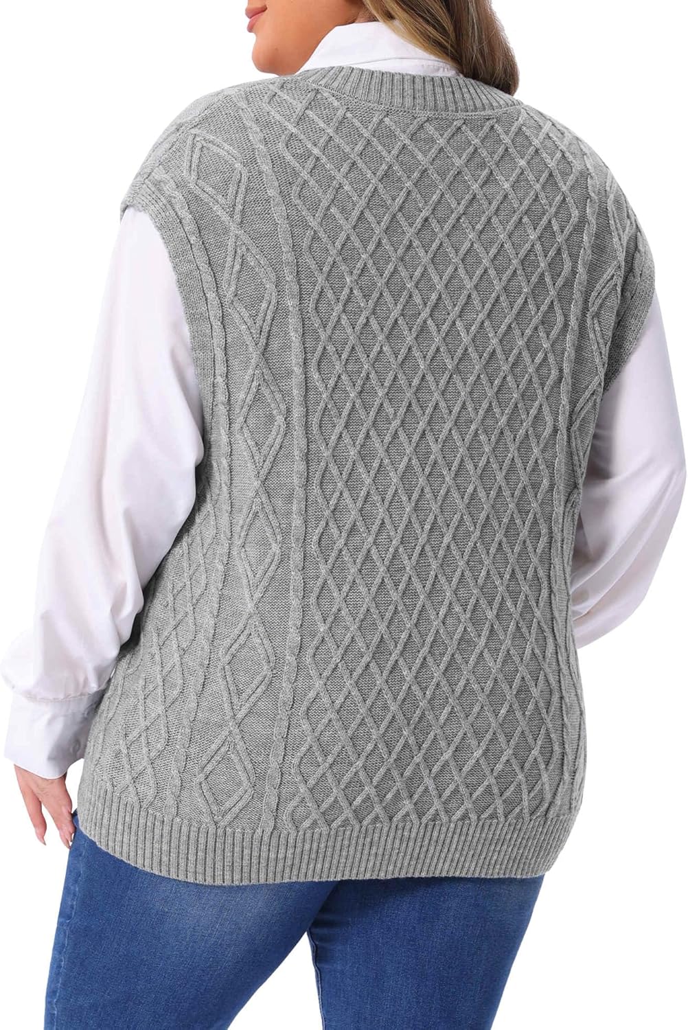 Agnes Orinda Plus Size Sweater Vest Women V Neck Ribbed Knit Sleeveless Solid Pullover Sweaters Vests Tops - Image 4