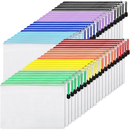 EOOUT 56pcs Mesh Zipper Pouch Zipper Bag, Durable Pouches for Organization Puzzle Storage, Letter Size, A4 Size, for Office Supplies