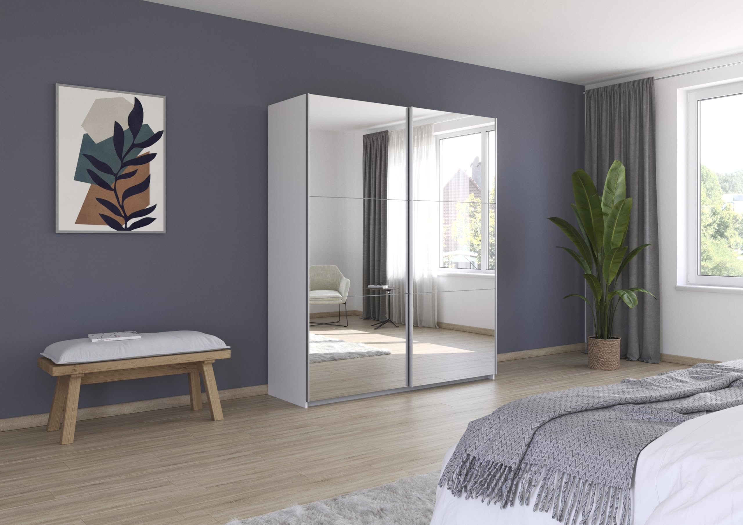 Rauch Möbel Reflect, Schwebetürenschrank, Farbe Weiß, Breite 175 cm | Kleiderschrank mit Schwebetüren, Schiebetüren, 2-türig, mit Spiegel, für Schlafzimmer, Jugendzimmer, Homeoffice, Garderobe