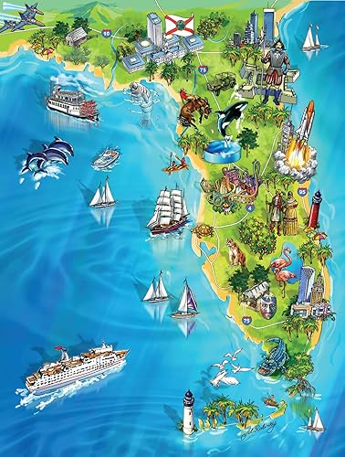 Miniatura 3 de SUNSOUT INC - Florida Map - Rompecabezas de 500 piezas por artista Maria Rabinky - Tamaño acabado 18" x 24" - MPN # 20521