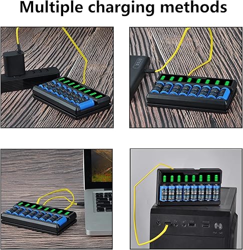 Miniatura 5 de Tectra Cargador rápido LED inteligente de 8 bahías para baterías recargables de iones de litio 123A, RCR123A, 16340, 17335 y Arlo VMC3030 VMK3200