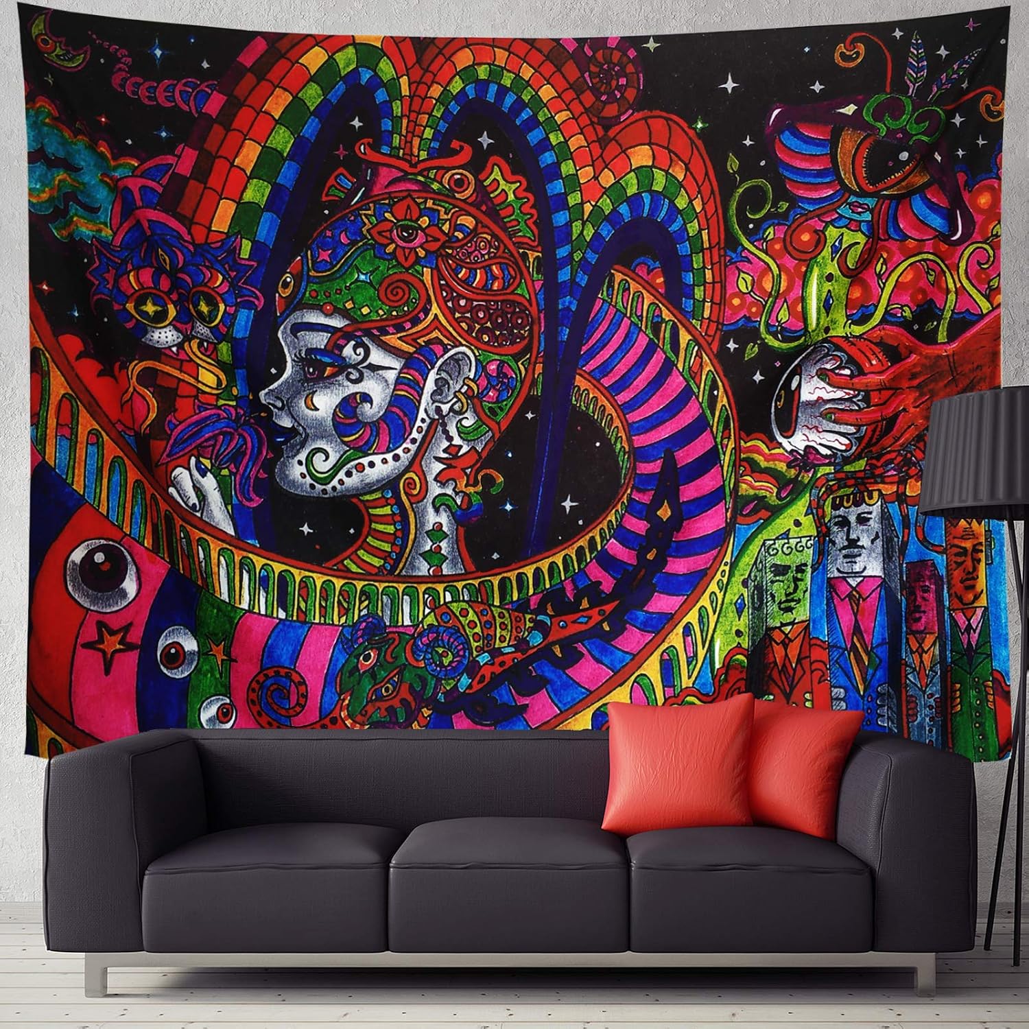 Psychedelic Tapestry Wall Hanging Fantasy Magical Arabesque Tapestry Retro Pattern Wall Hanging Mandala Bohemian Wall Tapestry 3D Vision Nature Mysterious Tapestry Wall Hanging for Yoga Bedroom Decor