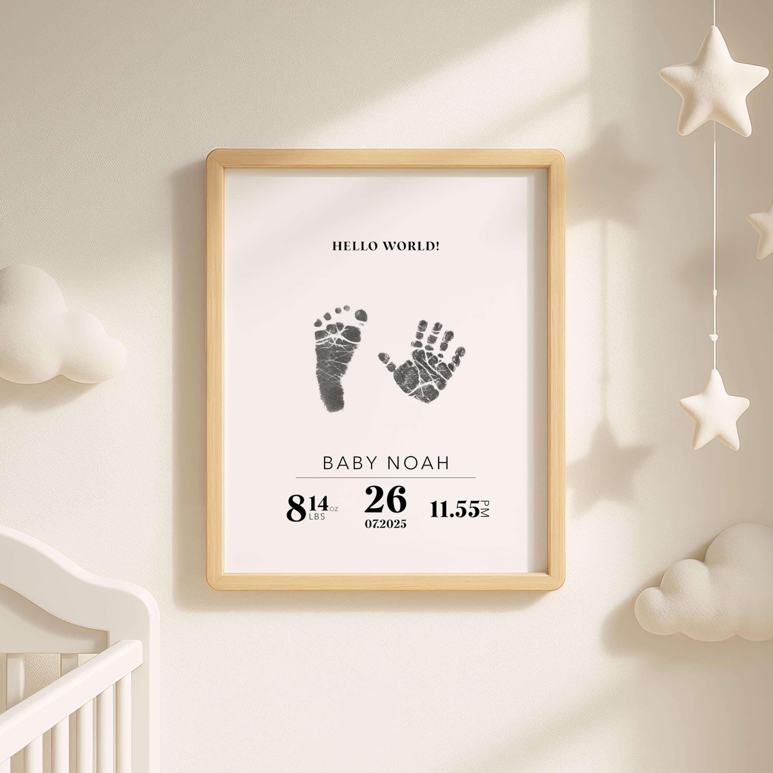 HELLO BOO Personalised New Baby Mess Free Inkless Hand and Footprint Keepsake Kit. One Large Personalised Print Sheet, Plus 4 Mini Print Keepsake Cards and 2 Inkless Wipes. Perfect New Baby Gift