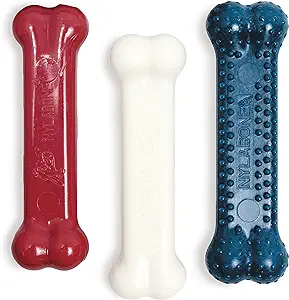 Nylabone Original Bone Power Chew Toy for Dogs, Durable Dog Toys for Aggressive Chewers, Peanut Butter Flavor, Small - Up to 25 Ibs, 3 Pack