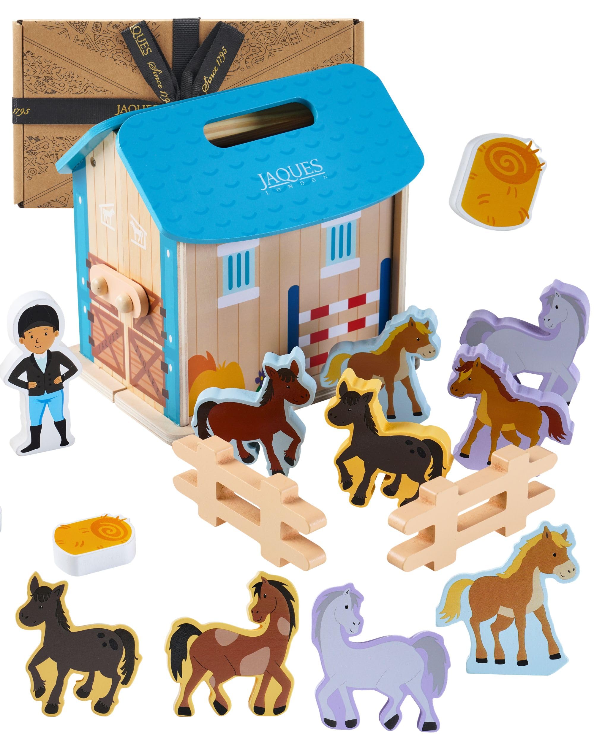 Jaques of London Horse Toys Stable | Wooden Toy Play Set with 6 Horse Stable Playset | Horse Gifts for Girls Toddler Toys for 1 Year + | Since 1795