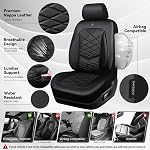 CAR PASS Luxury Nappa Leather Front Seat Covers, Water Resistant 3D Foam Seat Covers with Lumbar Support, Breathable Auto Seat Cover Airbag Compatible Universal Fit for Sedan SUV Van Truck, All Black