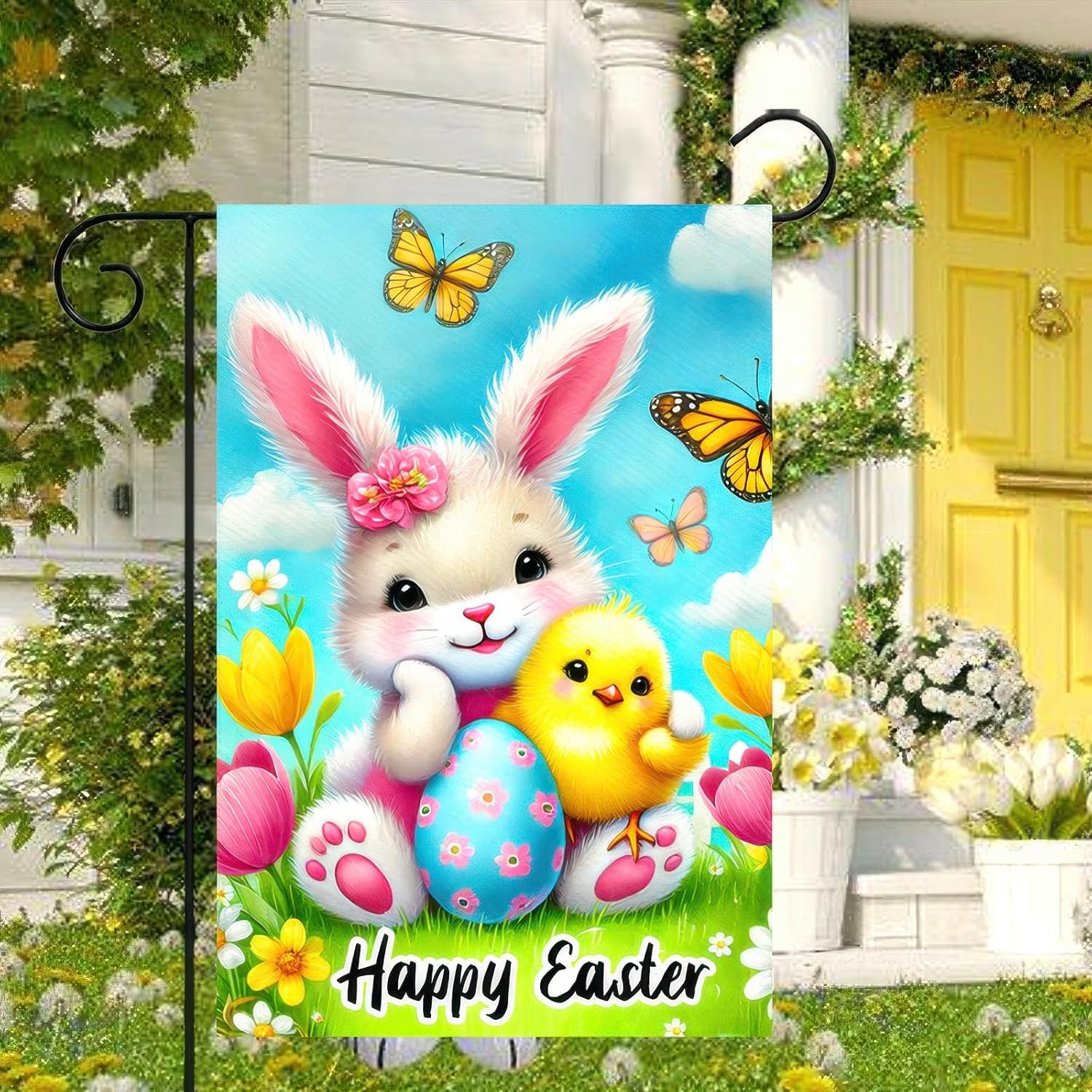 Happy Easter Garden Flag Double Sided 12x18 Inch Cute Bunny Yard Flags Easter Spring Colorful Egg Chick Butterfly Outdoor Decorations for Outside Garden Patio Lawn Yard Décor - Image 6