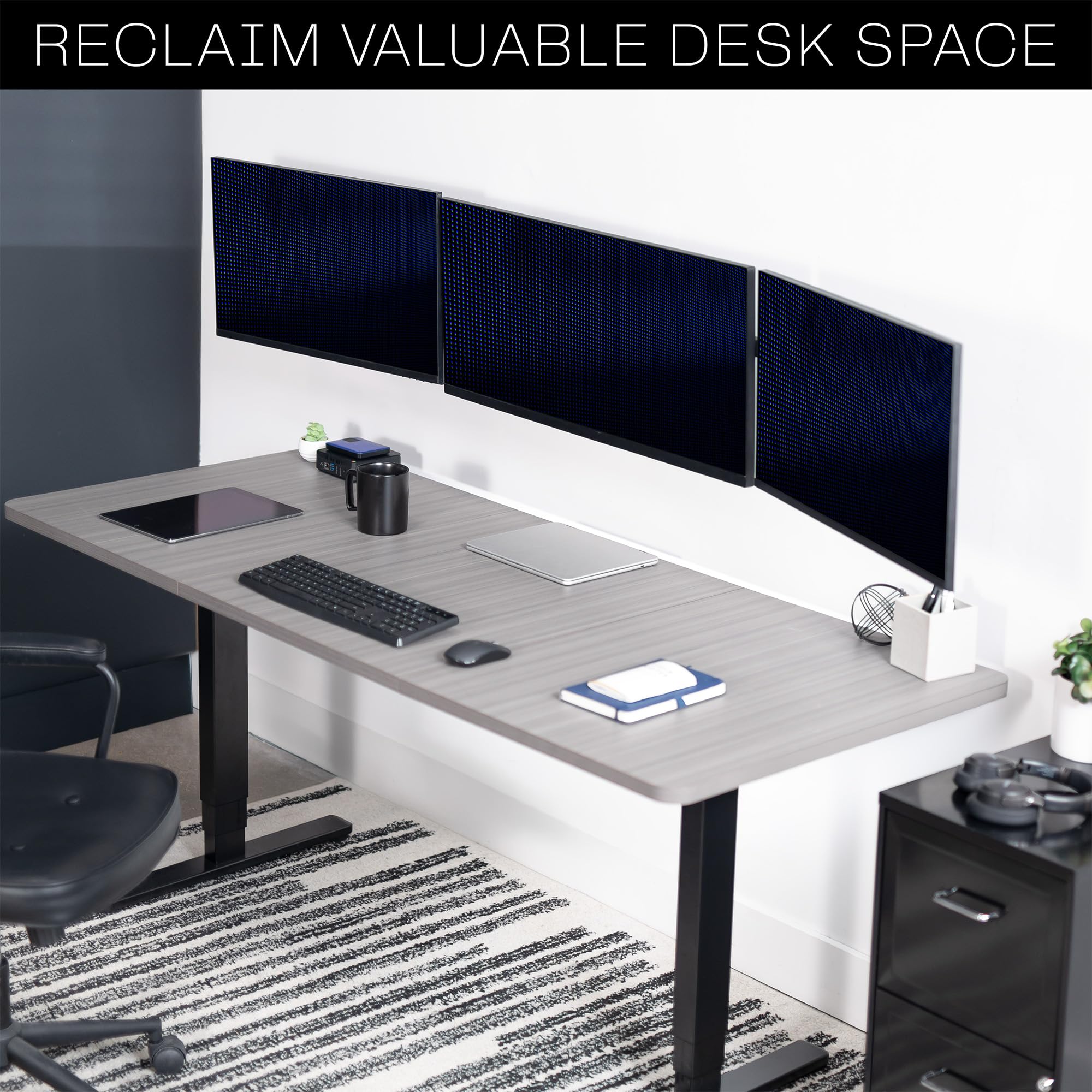 Vivo MOUNT-TS03C Support Mural pour Triple Moniteur, 3 écrans jusqu'à 10 kg, Ultra Large sur Le Support Central jusqu'à 96,5 cm, Bras télescopiques réglables, Montage Mural, Noir