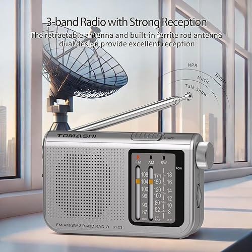 Miniatura 2 de Radio portátil - Radio transistor con antena telescópica, perilla de sintonización grande, funciona con pilas, conector para auriculares de 0.138