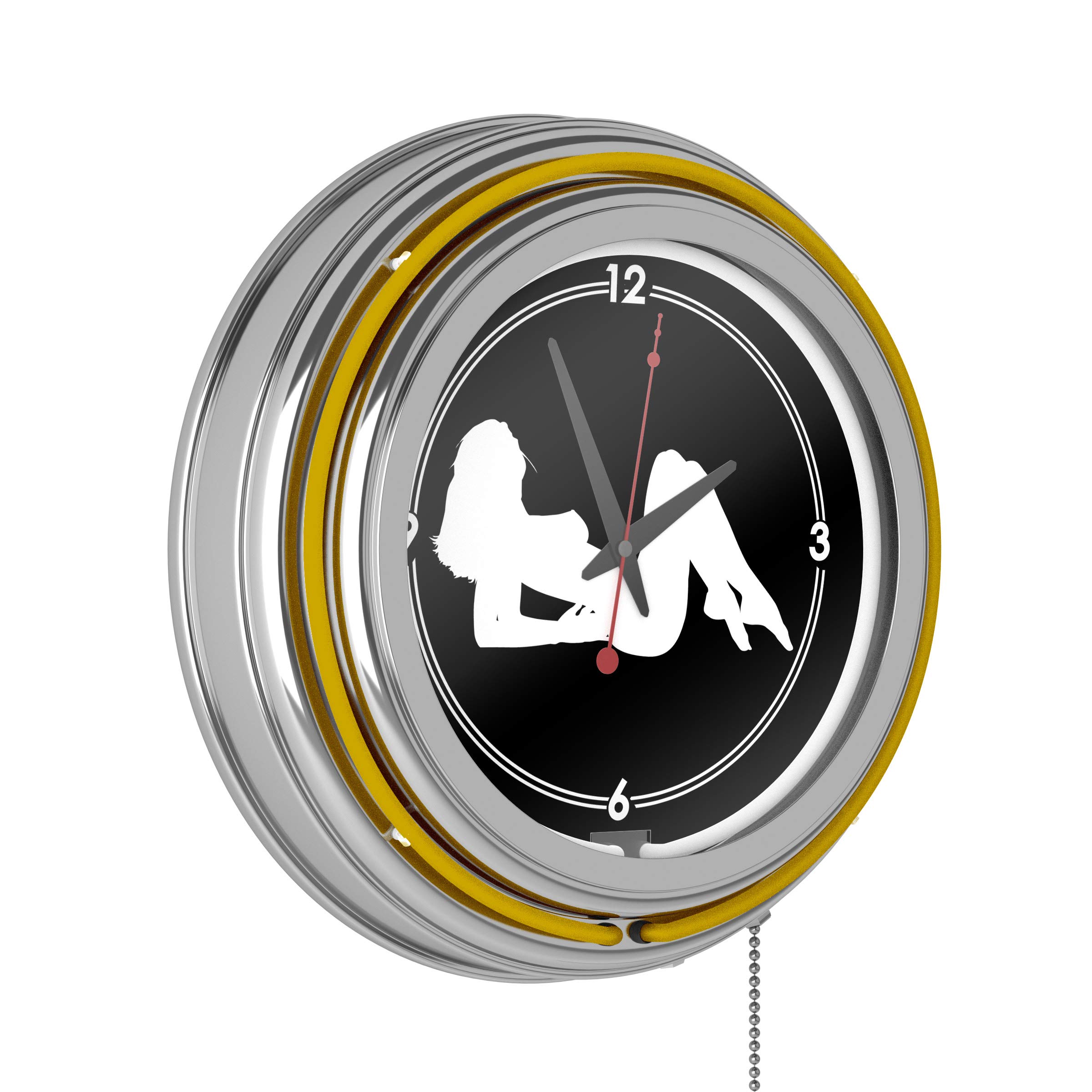Shadow Babes - A Series - Clock with Two Neon Rings in Yellow