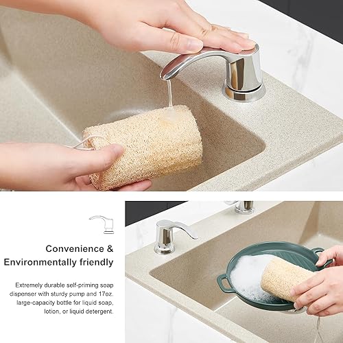 Miniatura 6 de GAGALIFE Dispensador de jabón para fregadero de cocina con botella grande, dispensador de jabón integrado para fregadero de repuesto desde la parte