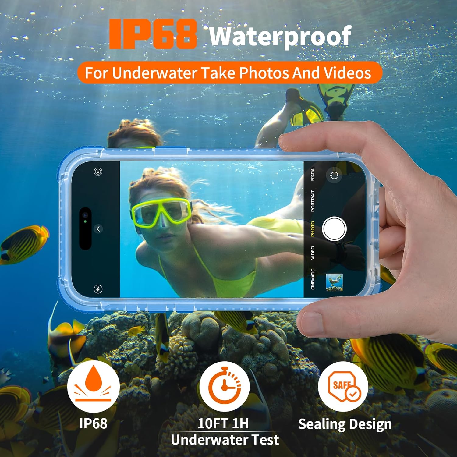 for iPhone 15 Pro Waterproof Case, IP68 Underwater Case Built-in Screen Protector, 360 Full Body Compatible with MagSafe, 12FT Military Grade, Slim Translucent Protective Cover 6.1 inch Blue