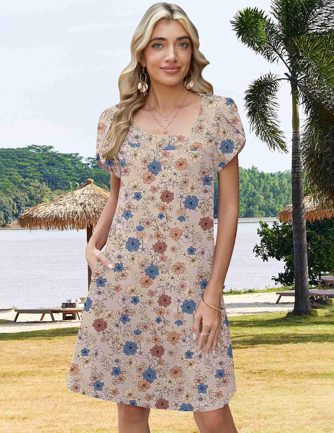 ZEAGOO Summer Dresses for Women 2026 Sundress Short Petal Sleeve Dress with Pockets Floral Dresses for Casual - Image 3