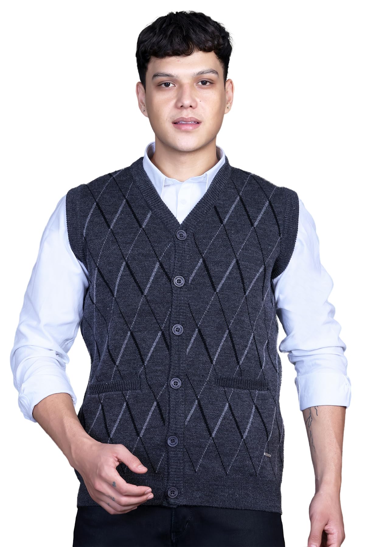 V Neck Cardigans for Men - Woolen Sleeveless Sweater for Man Winter Wear-image-4
