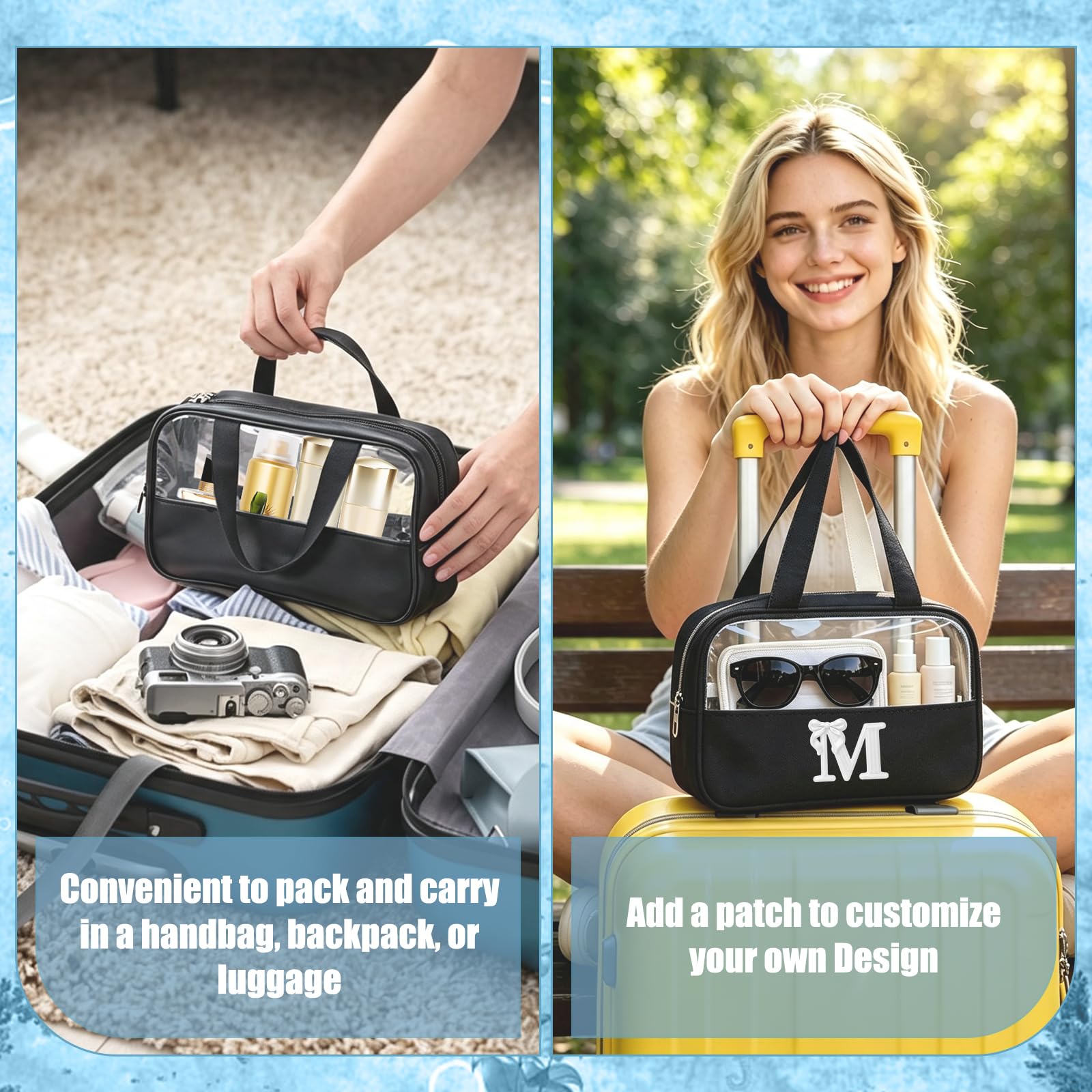 15 bolsas de maquillaje de PVC transparente, organizador de viaje impermeable con asa para colgar, Black, Clásico