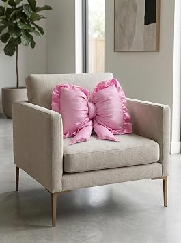 Pink Bow Pillow, 18x14 Inches Decorative Bow Throw Pillows Lumbar Pillow for Sofa Bed Couch Aesthetic Home Decor