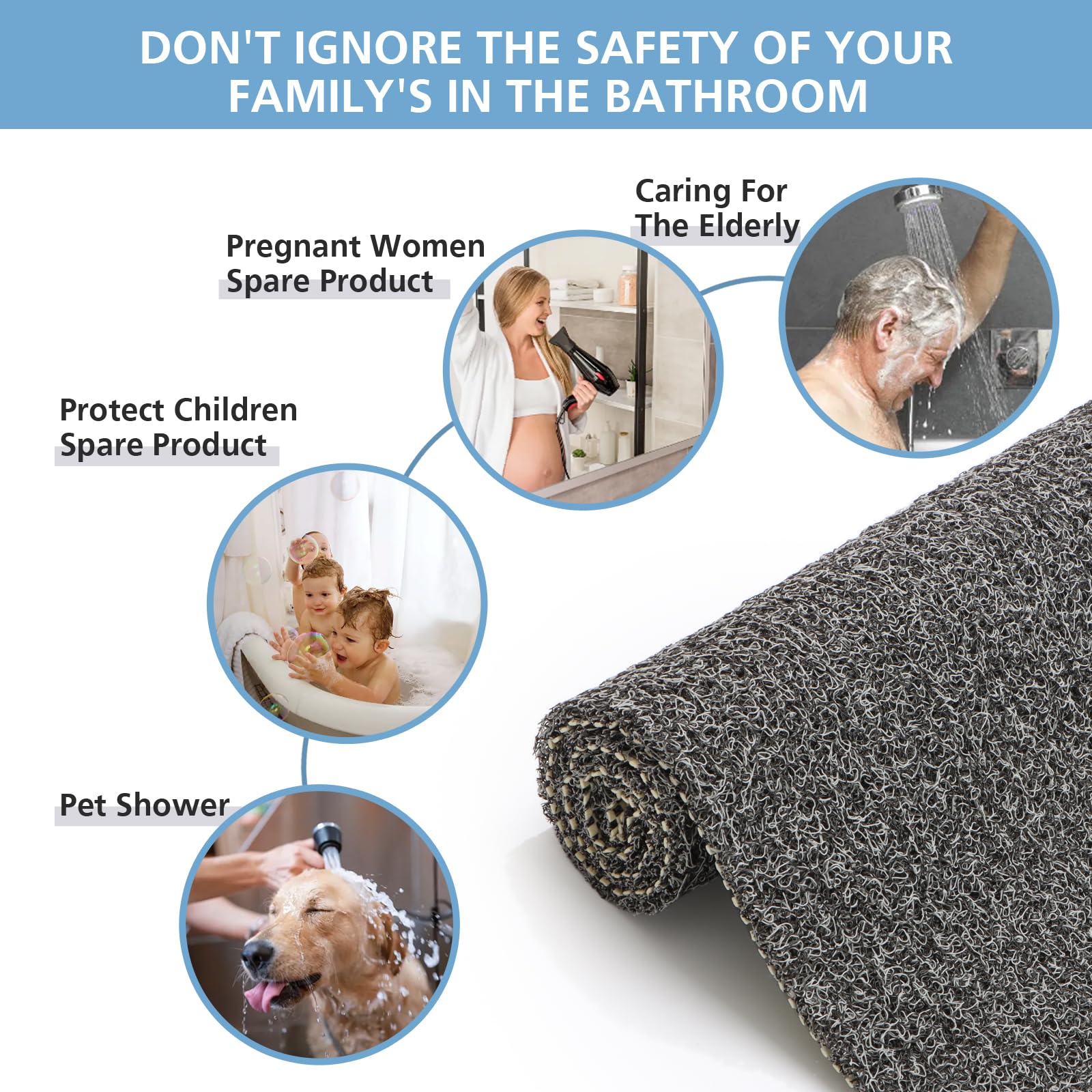 Tapis De Douche Loofah Antidérapant 7VSTOHS - Grand Format Lavable Avec Drainage