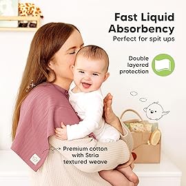 KeaBabies Organic Cotton Burp Cloths Baby Girl, Boy - 6-Pack Large Burping Clothes for Babies, Spit Up Rags, Super Soft & Absorbent Newborn Wash Towels, Gender Neutral, Non-Shrink (Stria, Rosewood)