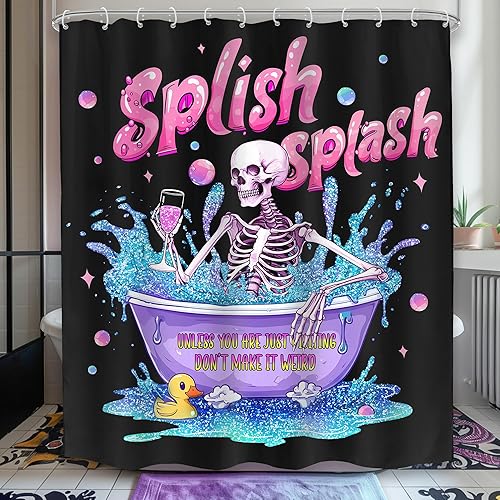 Miniatura 23 de Cortina de ducha de esqueleto de calavera de vaquero occidental, divertida, gótica de Texas, espeluznante, única hueso mexicano en la bañera,