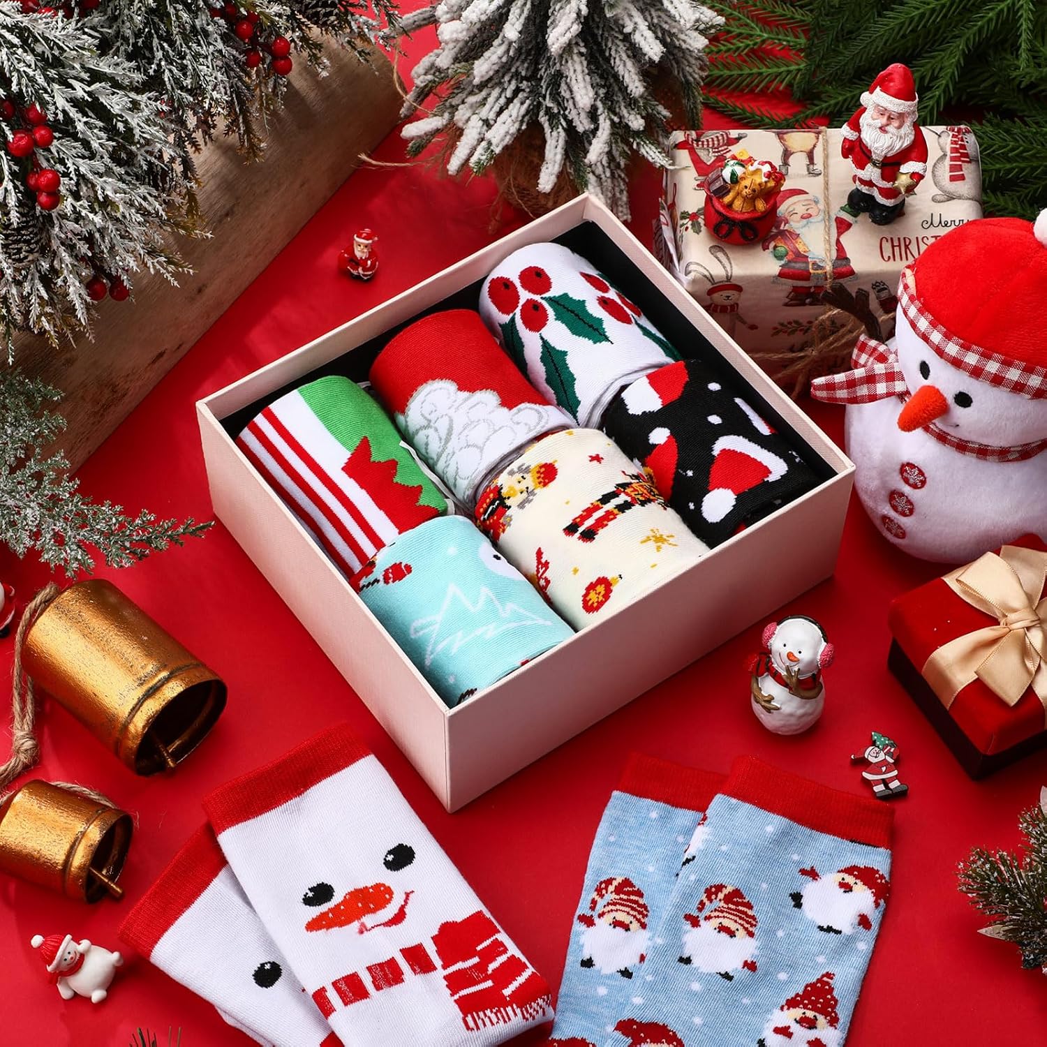 Suhine 24 Pairs Christmas Sock Gift Bulk for Women Men Adult Soft Christmas Xmas Holiday Festival Sock