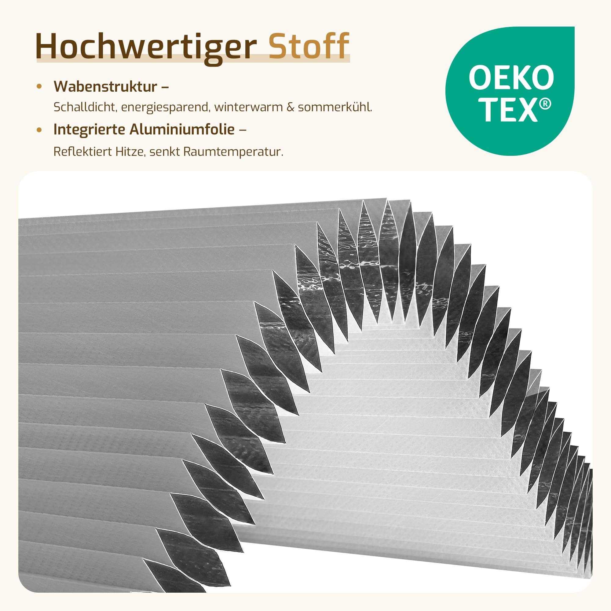 Grandekor Wabenplissee ohne Bohren Verdunkelung - 100% Lichtundurchlässig Thermo Plissee Klemmfix mit Alufolie, Geräuscharm & Stabil für Fenster & Tür, Sichtschutz Faltrollo Weiß-Dunkelgrau 85 x 220cm