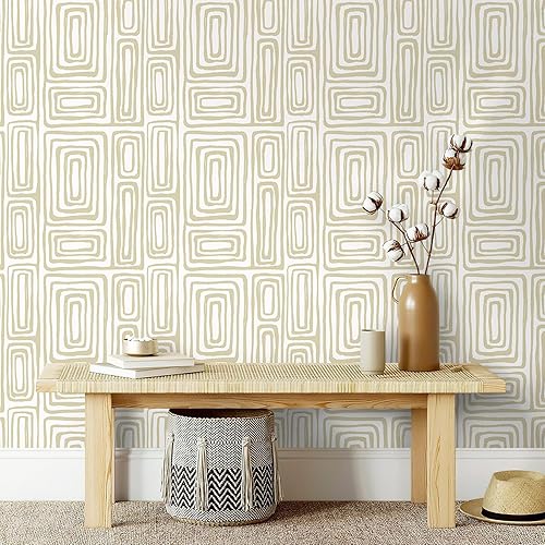 Miniatura 9 de GloryTik Papel tapiz autoadhesivo bohemio y moderno, color beige, papel de contacto para despegar y pegar, extraíble, autoadhesivo, geométrico, para
